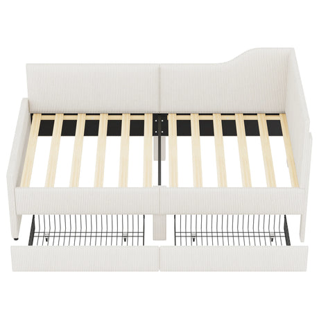 Twin L-Shaped Corduroy Upholstered Daybed With Storage Drawers - Omega Lifestyles