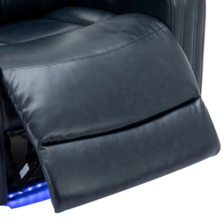 Blue PU Leather Power Recliner Chair With Cooling Cup Holder - Omega Lifestyles