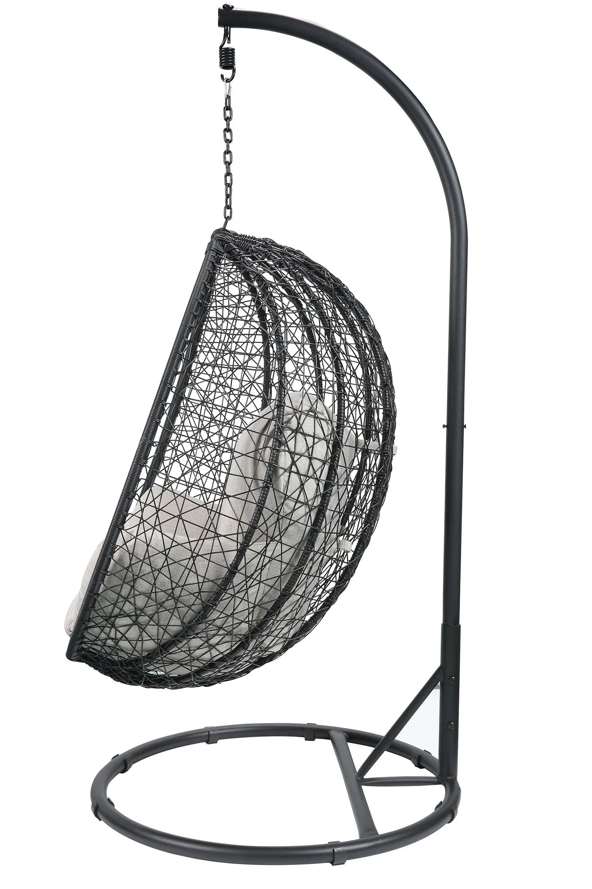 Beige Fabric Black Wicker Patio Swing Chair With Cushion - Omega Lifestyles