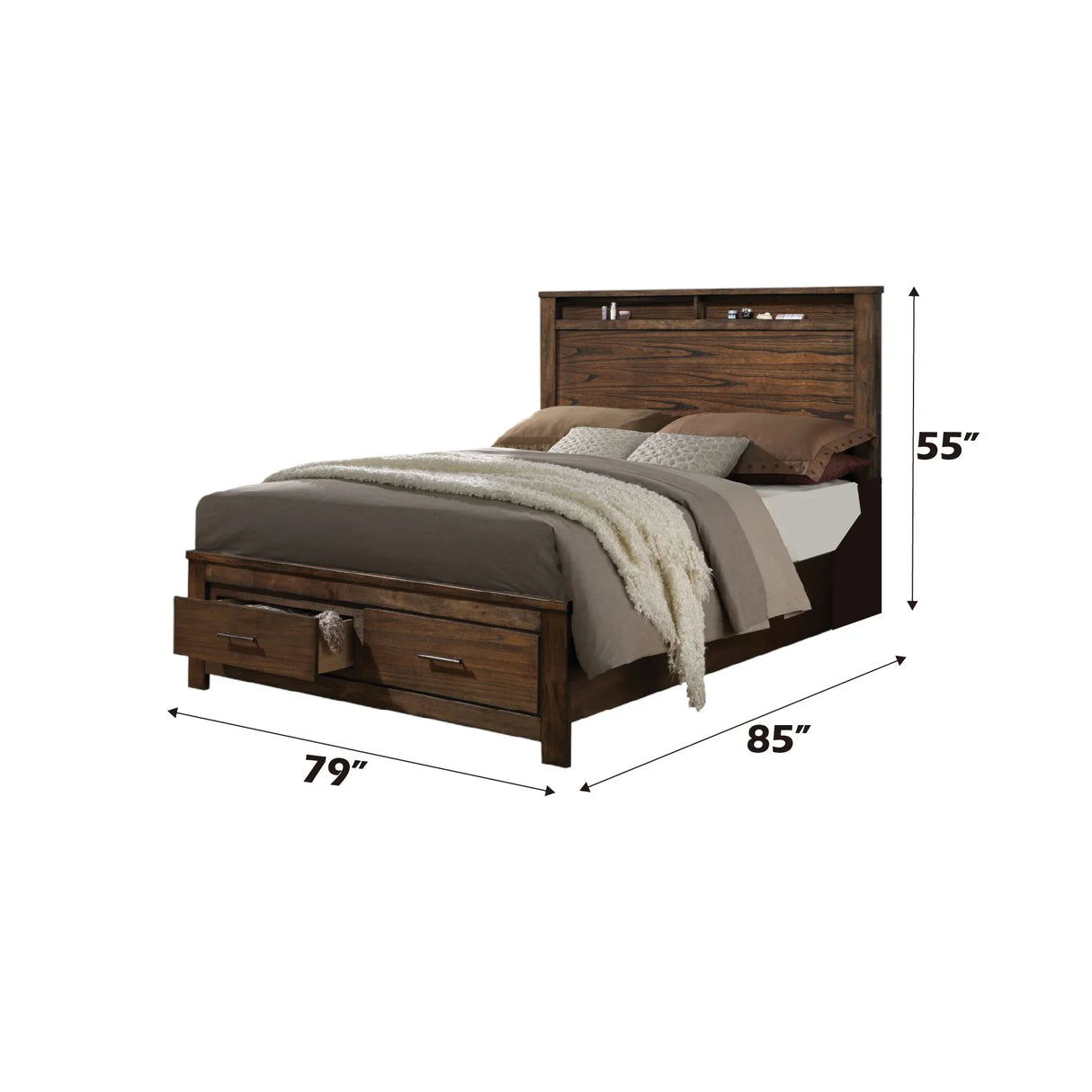 Oak Finish Panel Storage Bed Frame Queen - Omega Lifestyles