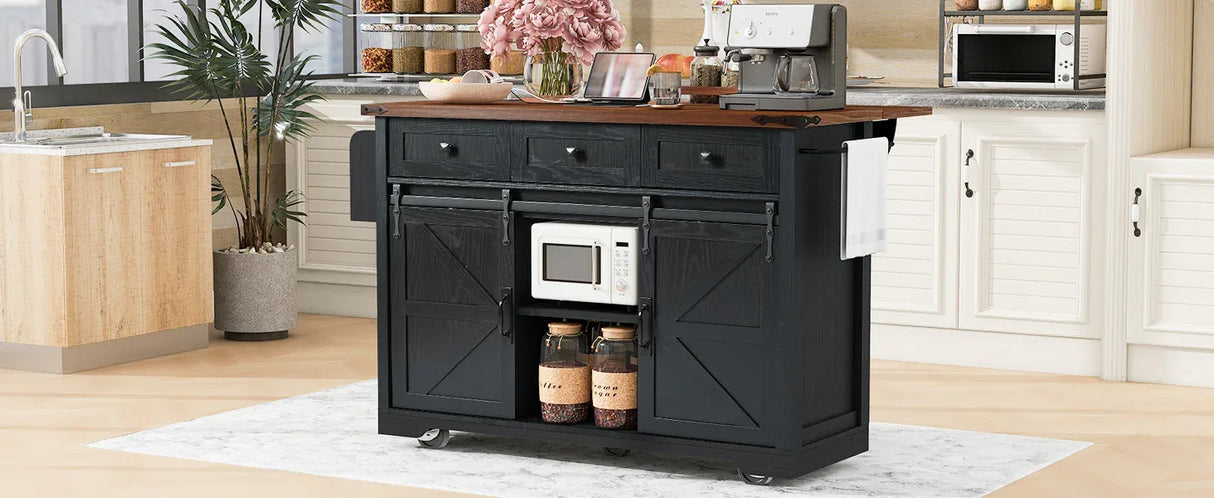 Farmhouse Kitchen Island Rolling Cart With Power Outlet - Omega Lifestyles