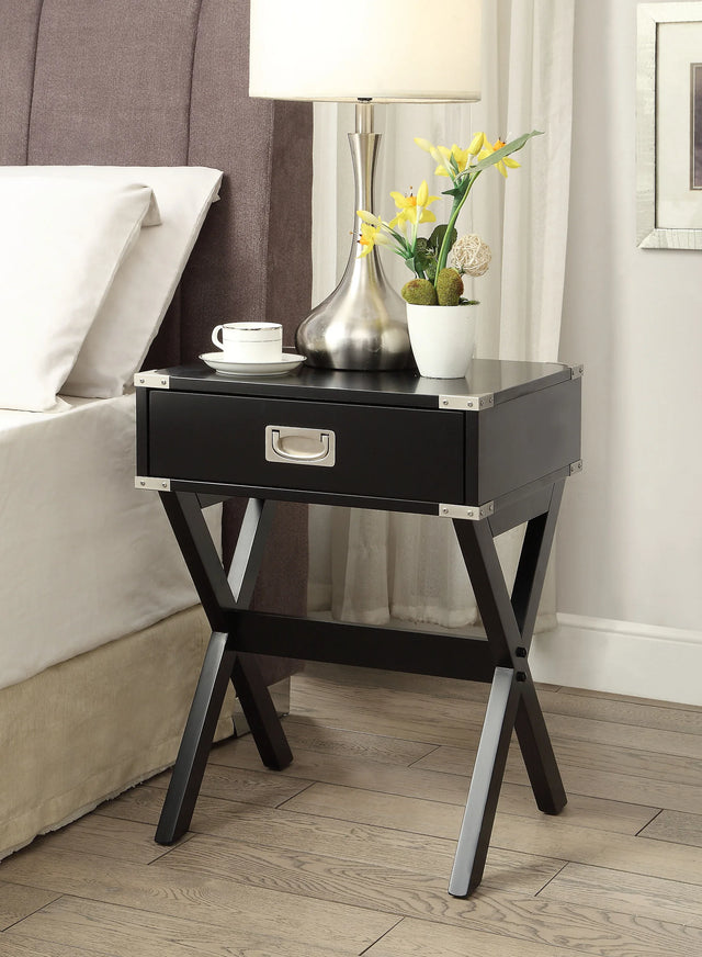 Black Finish Synthetic Wood Accent Table With Drawer - Omega Lifestyles