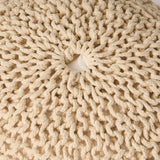 Ivory Cotton Knit Weave Modern Pouf Seat - Omega Lifestyles