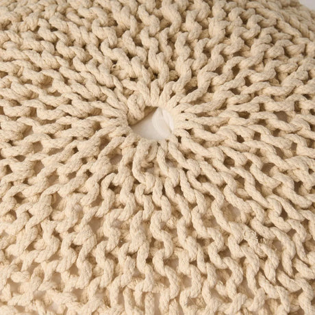 Ivory Cotton Knit Weave Modern Pouf Seat - Omega Lifestyles