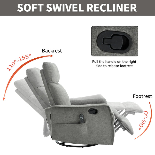 Heat Massage Recliner Chair With Swivel Rocker And Lumbar Heat - Omega Lifestyles