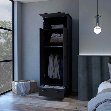 Lakewood Black Engineered Wood Double Door Armoire - Omega Lifestyles