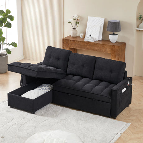Chenille Reclining Sleeper Sofa Bed With Storage - Omega Lifestyles