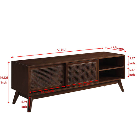 59-Inch Mid Century Modern Rattan TV Stand Cabinet - Sleep Galleria