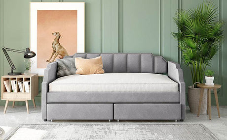 Twin Velvet Upholstered Daybed With Drawers - Omega Lifestyles