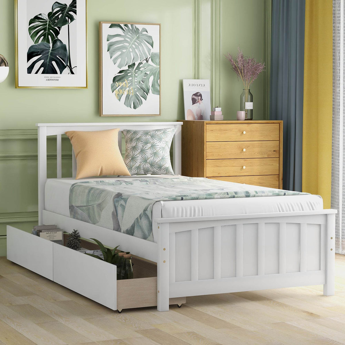 Twin Solid Wood Platform Bed With Trundle And Drawers - Omega Lifestyles