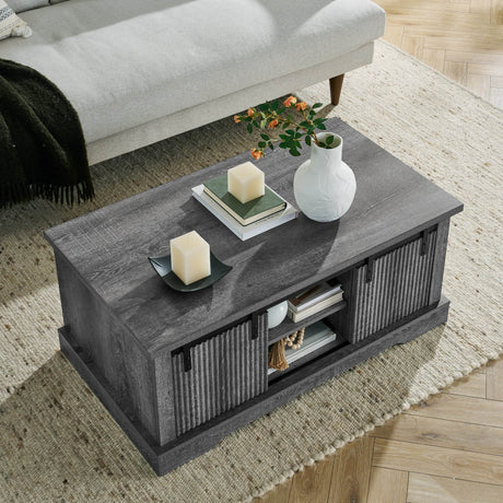 Rustic Grey MDF Sliding Barn Door Coffee Table - Omega Lifestyles