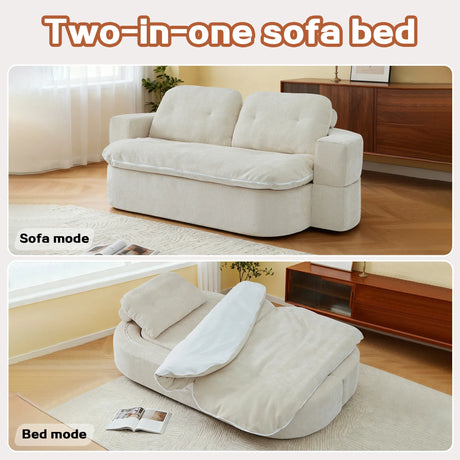 Modern Foldable Linen Sofa Bed With 2 Pillows - Omega Lifestyles