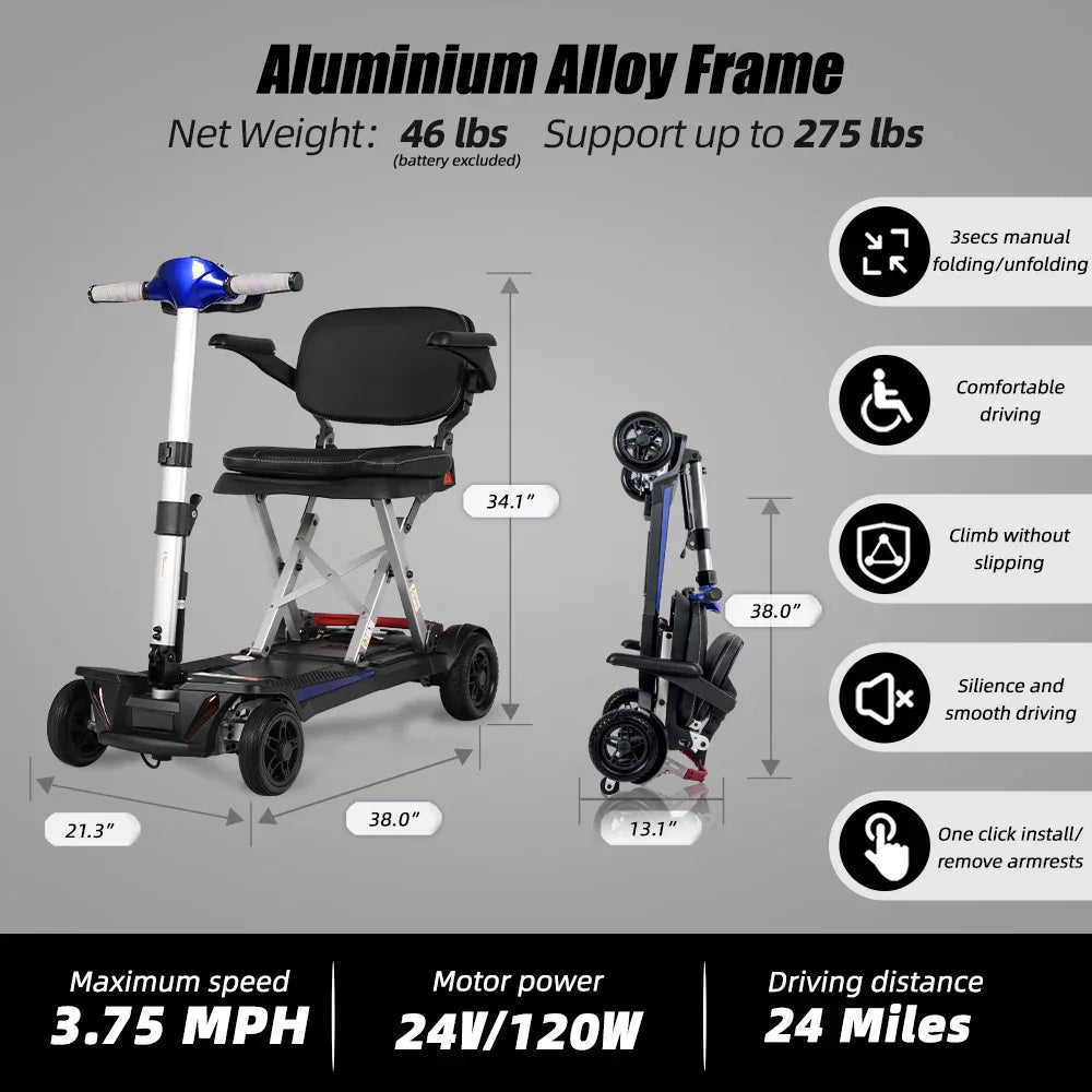 Foldable 4-Wheel Mobility Scooter With 16.5Ah Battery - Omega Lifestyles