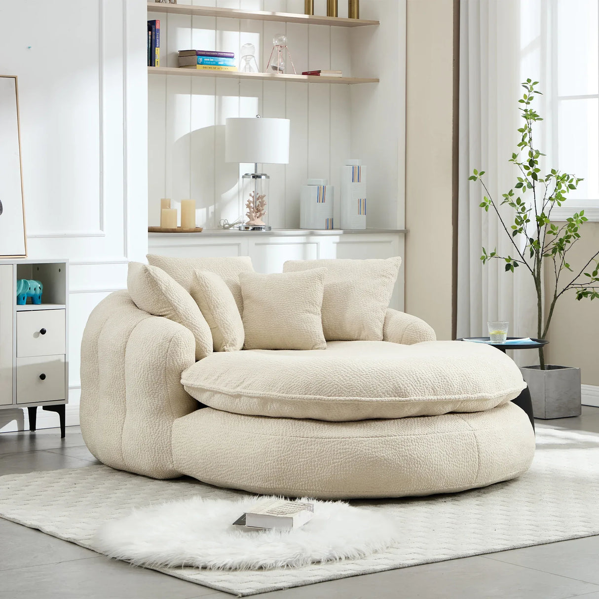 Oversized Chenille Memory Foam Bean Bag Sofa With Pillows - Omega Lifestyles