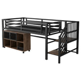 Twin Metal Low Loft Bed With Storage Cubby And Stairs - Omega Lifestyles