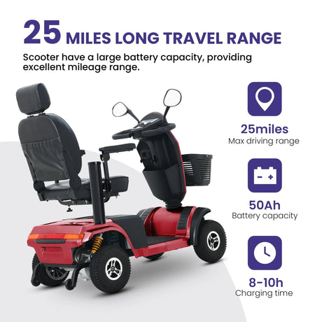 Heavy Duty Red Mobility Scooter With Luxury Seat - Omega Lifestyles