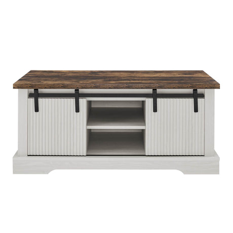 Rustic Sliding Barn Door Coffee Table With Storage - Omega Lifestyles
