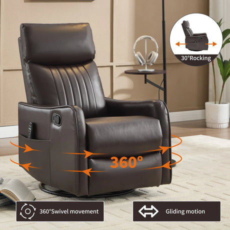Brown Faux Leather Manual Heat Massage Recliner Chair - Omega Lifestyles