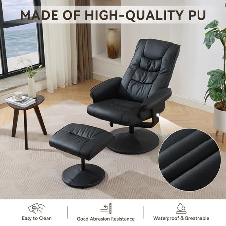 PU Leather Recliner Chair With Ottoman Heated Massage - Omega Lifestyles
