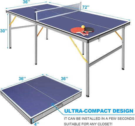 6-Foot Foldable Portable Blue Indoor Outdoor Ping Pong Table - Omega Lifestyles