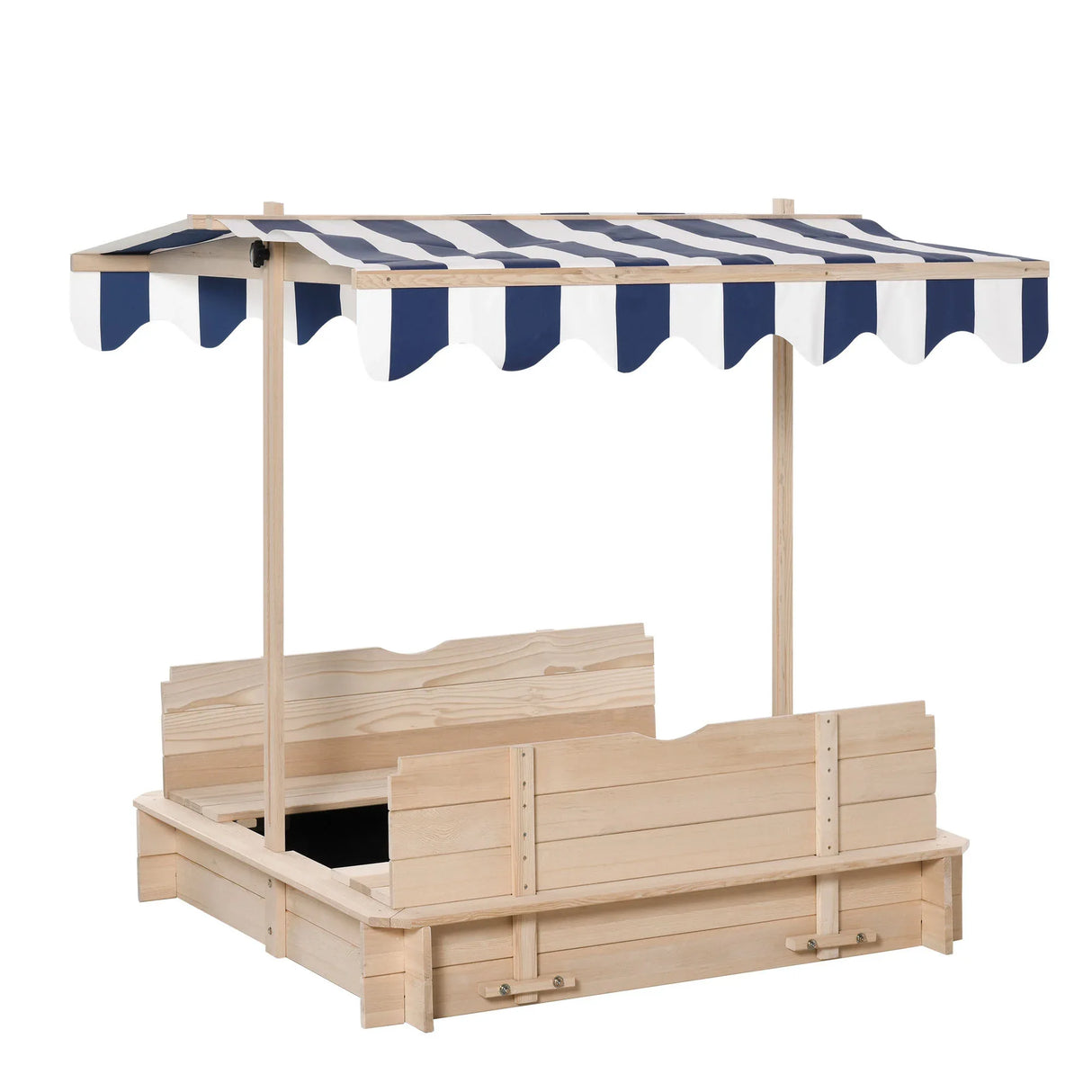 Wooden Kids Sandbox With Adjustable Canopy And Benches - Omega Lifestyles