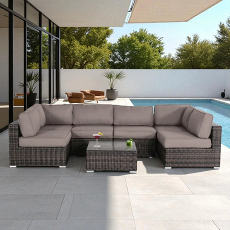 7-Piece Modern Weather-Resistant Wicker Outdoor Conversation Set - Omega Lifestyles