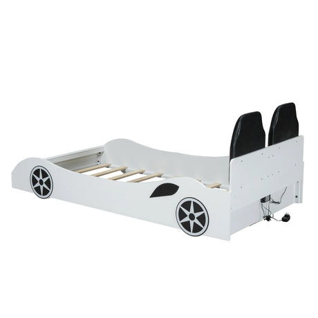 Twin Race Car-Shaped Wood Platform Bed With LED - Omega Lifestyles