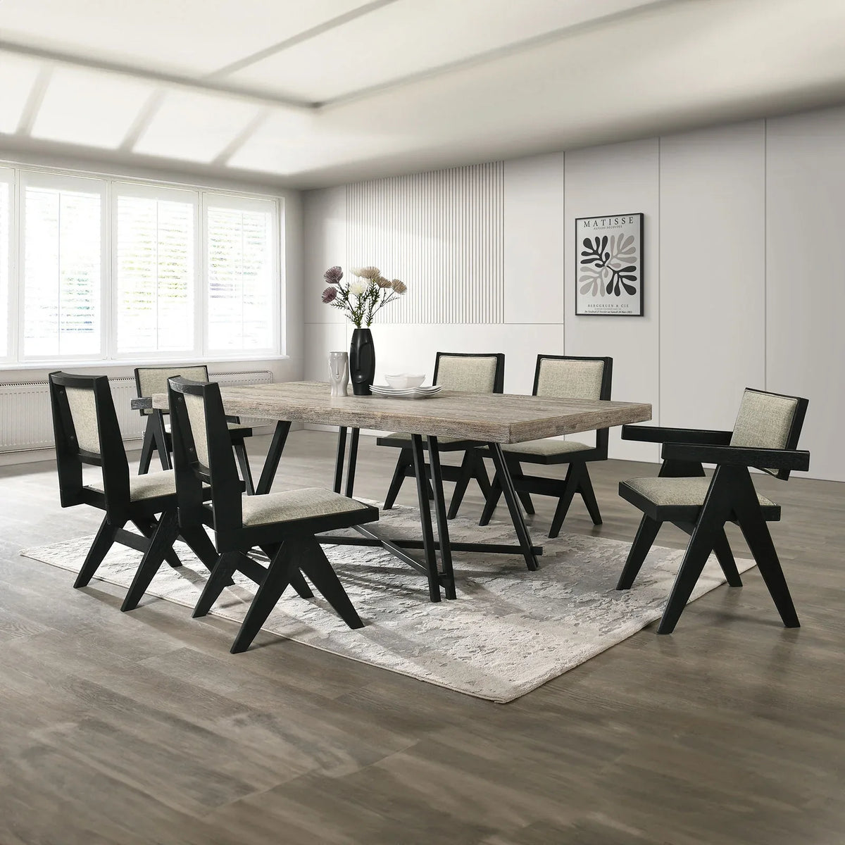 Contemporary 7-Piece Black Rubberwood Dining Set - Omega Lifestyles