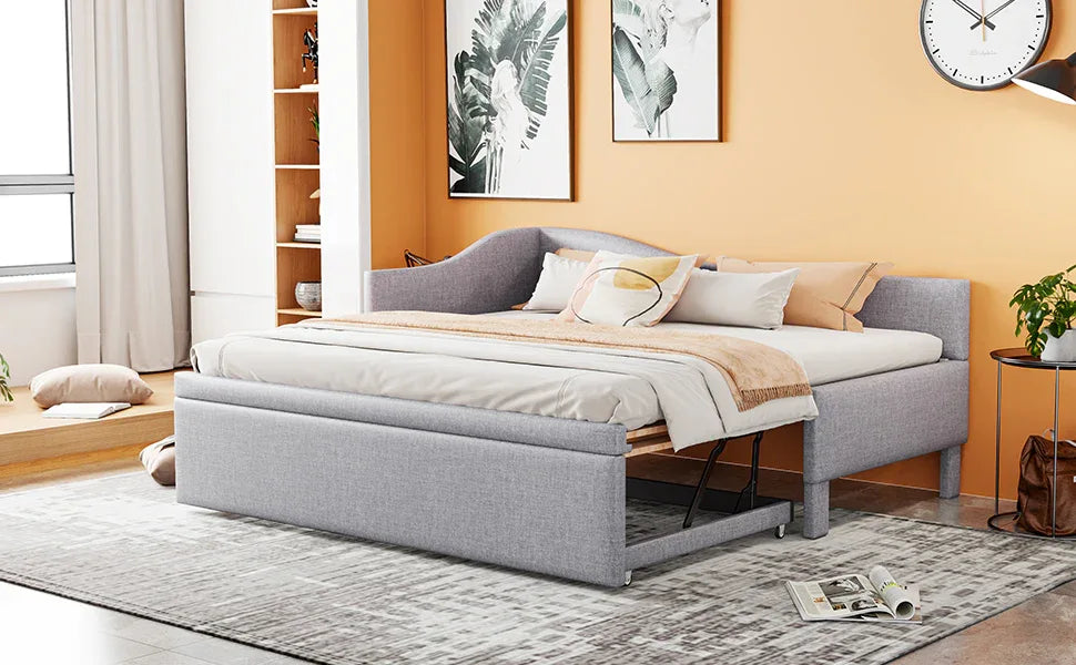 Twin Upholstered L-Shaped Daybed With Pop-Up Trundle - Omega Lifestyles