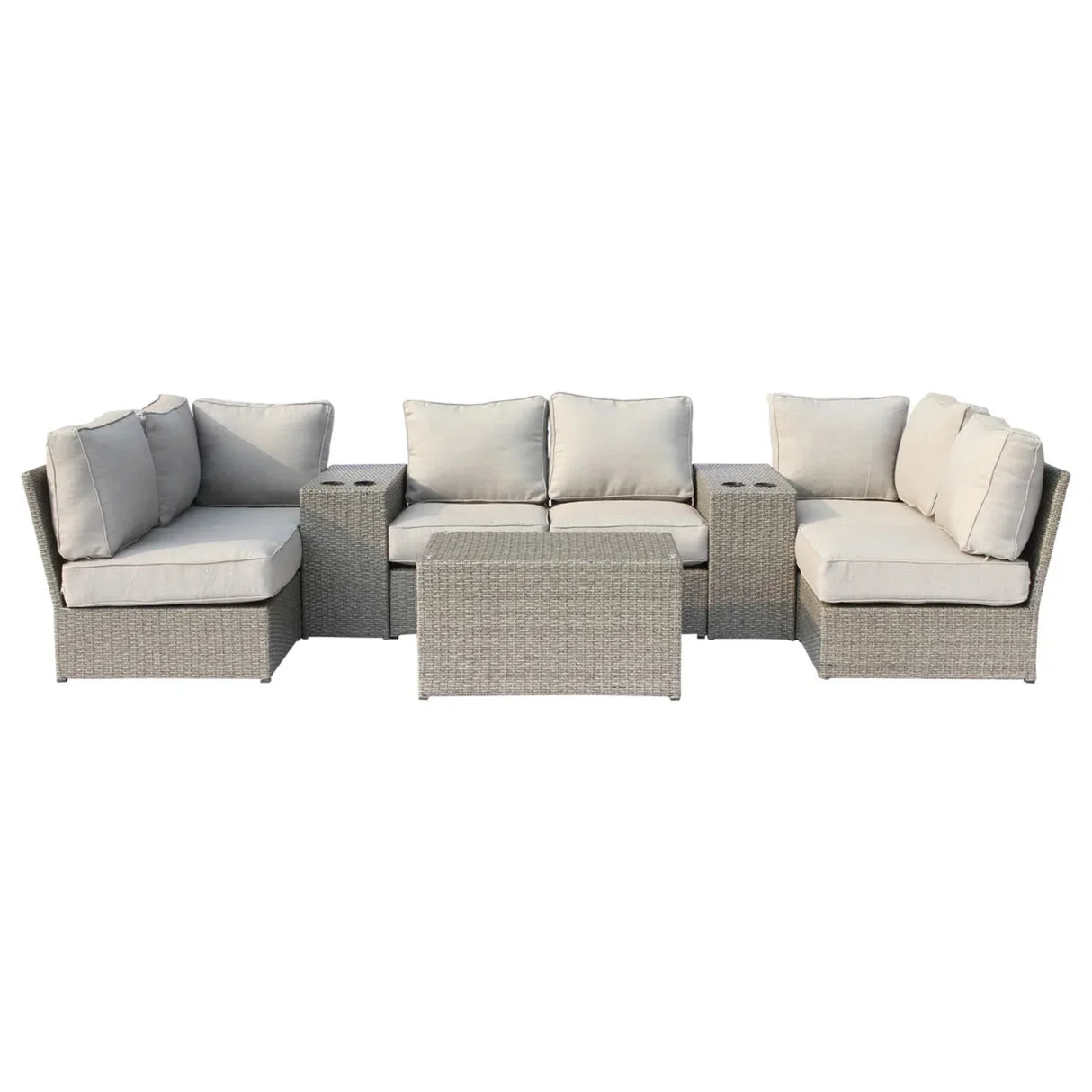 Outdoor Gray HDPE Wicker 9-Piece Seating Group With Cushions - Omega Lifestyles