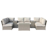 Outdoor Gray HDPE Wicker 9-Piece Seating Group With Cushions - Omega Lifestyles