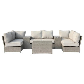 Outdoor Gray HDPE Wicker 9-Piece Seating Group With Cushions - Omega Lifestyles