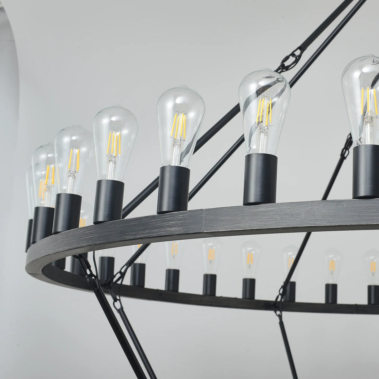 Matte Black Large Wagon Wheel 54-Light Chandelier - Omega Lifestyles