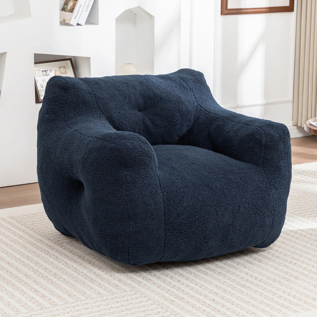 High-Density Foam Teddy Bean Bag Chair With Armrests - Omega Lifestyles