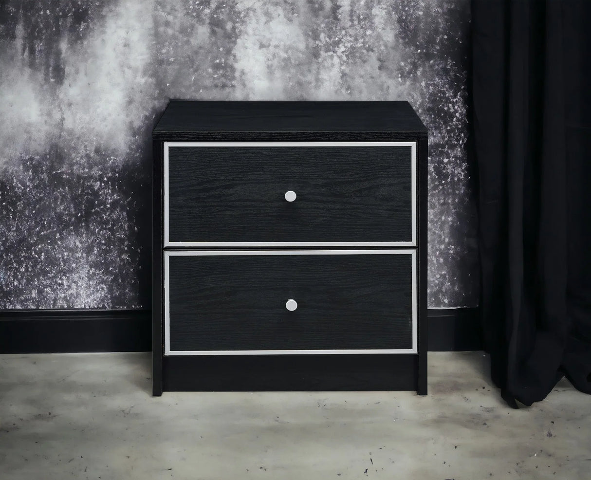 Black And Silver Synthetic Wood Accent Table With Drawers - Omega Lifestyles