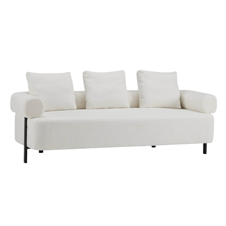 Modern 3-Seater Beige Boucle Upholstered Sofa With Pillows - Omega Lifestyles