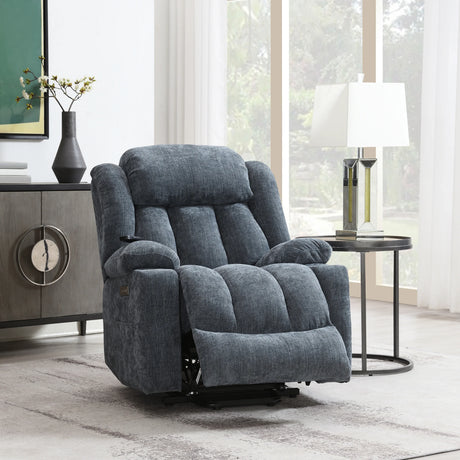 Blue Chenille Power Lift Recliner With Heating Massage - Omega Lifestyles