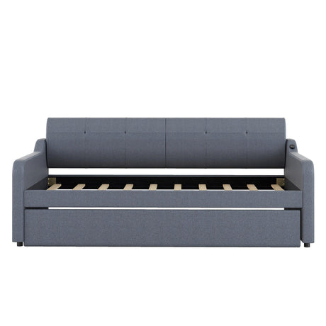 Twin Upholstered Daybed With Trundle And USB Charging - Omega Lifestyles