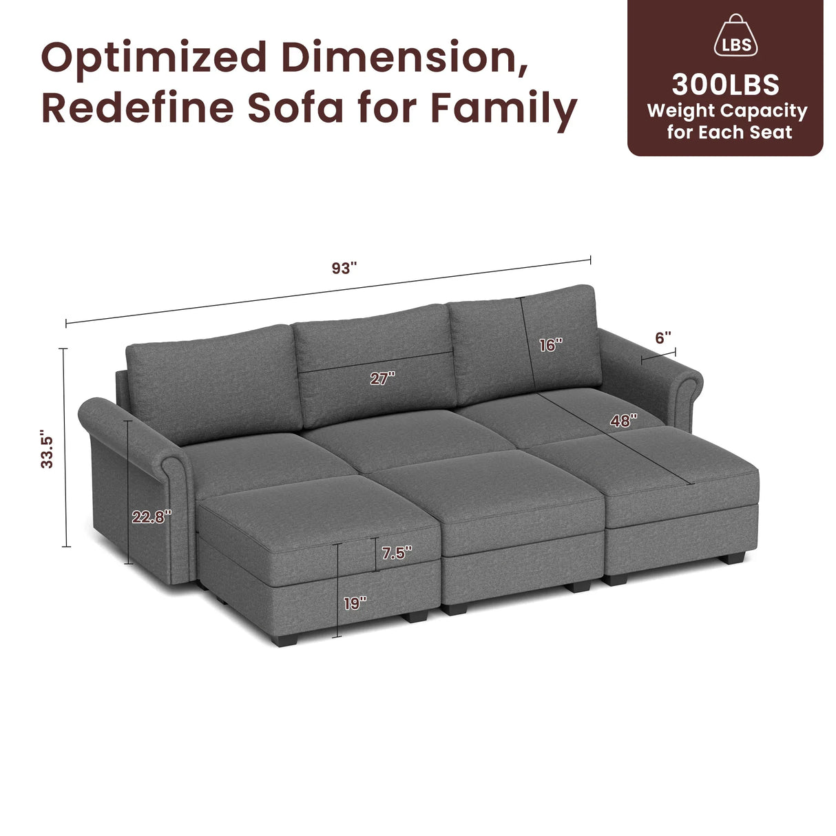 Modular 6-Seater Memory Foam Polyester Sectional Sofa - Omega Lifestyles