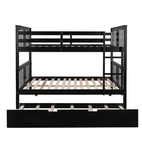 Full Over Full Bunk Bed With Twin Trundle Espresso Solid Wood - Omega Lifestyles