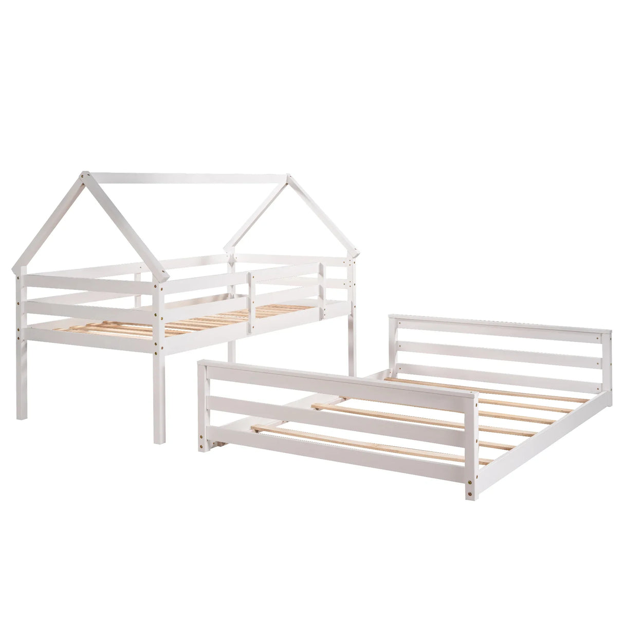 Twin Over Full Pine Wood House Bunk Bed With Ladder - Omega Lifestyles