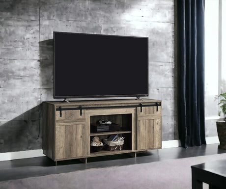 Gray Washed Synthetic Wood Barn Door TV Stand - Omega Lifestyles