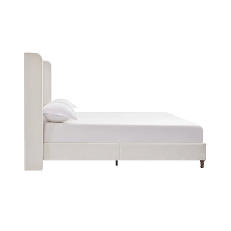 Queen Contemporary Cream White Chenille Upholstered Bed Frame - Omega Lifestyles