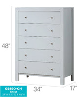White Five-Drawer Wood Veneer Bedroom Chest - Omega Lifestyles