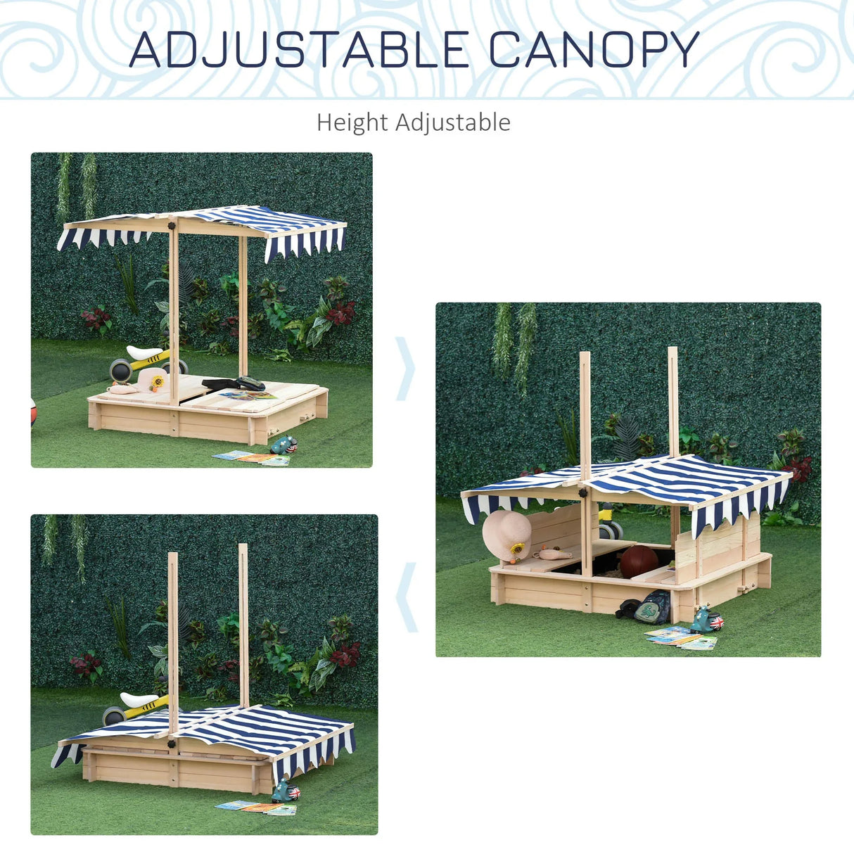Wooden Kids Sandbox With Adjustable Canopy And Benches - Omega Lifestyles