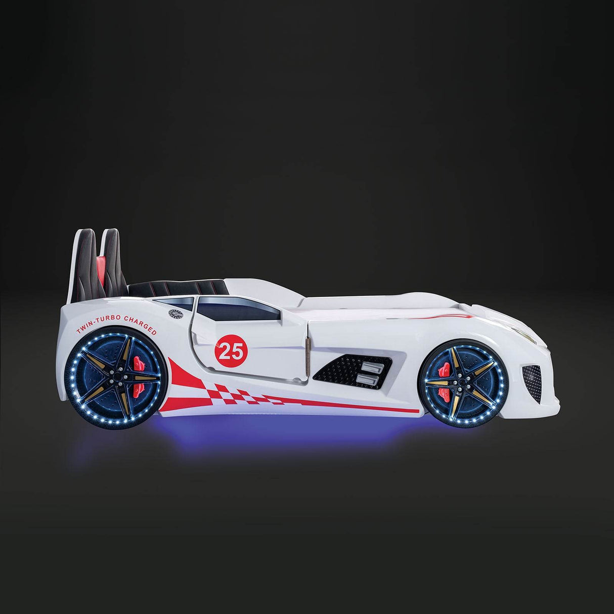 Modern White Leatherette Twin Race Car Bed - Omega Lifestyles