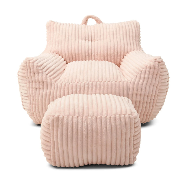 Giant Pink Corduroy Shredded Foam Bean Bag Chair - Omega Lifestyles
