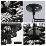 Rustic 5-Tier Black Hemp Rope Pendant Light Chandelier - Omega Lifestyles