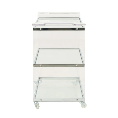 Acrylic Rattan Metal Frame Bar Cart With Tempered Glass Shelves - Omega Lifestyles