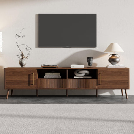 Modern Walnut TV Stand With Soft-Close Doors and Storage - Omega Lifestyles